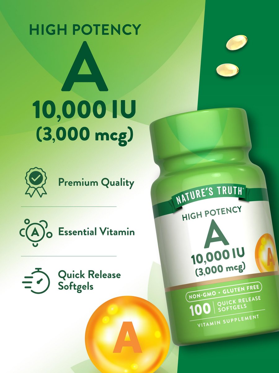 Nature's Truth Vitamin A 10.000 IE Weichkapseln | 100 Stück | Nicht-GVO & glutenfrei
