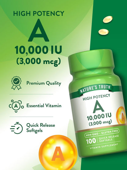 Nature's Truth Vitamin A 10.000 IE Weichkapseln | 100 Stück | Nicht-GVO & glutenfrei