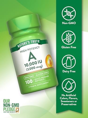 Nature's Truth Vitamin A 10.000 IE Weichkapseln | 100 Stück | Nicht-GVO & glutenfrei