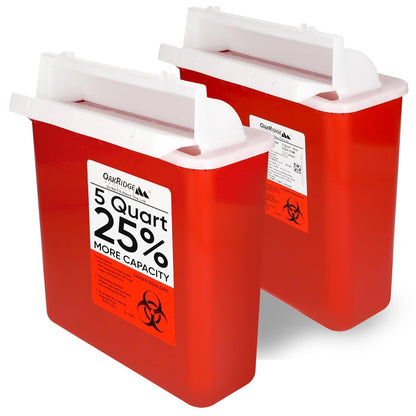 Oakridge Products Sharps Behälter für den Heimgebrauch und professionelle Nutzung 5 Quart (2er-Pack), Biohazard Nadel- und Spritzenentsorgung, Briefkastenstil Deckel, CDC-zertifiziert