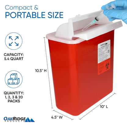 Oakridge Products Sharps Behälter für den Heimgebrauch und professionelle Nutzung 5 Quart (2er-Pack), Biohazard Nadel- und Spritzenentsorgung, Briefkastenstil Deckel, CDC-zertifiziert