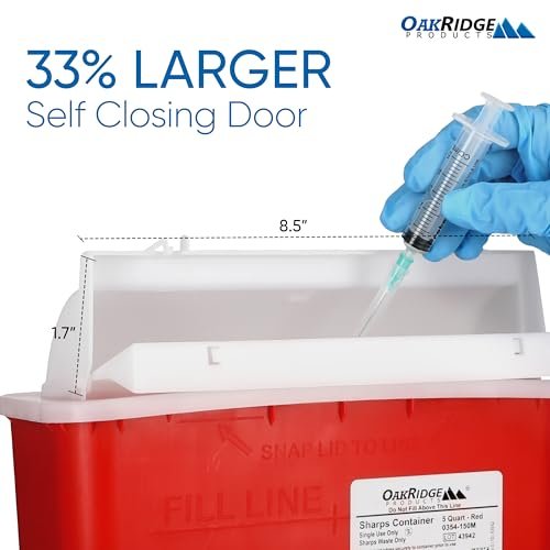 Oakridge Products Sharps Behälter für den Heimgebrauch und professionelle Nutzung 5 Quart (2er-Pack), Biohazard Nadel- und Spritzenentsorgung, Briefkastenstil Deckel, CDC-zertifiziert