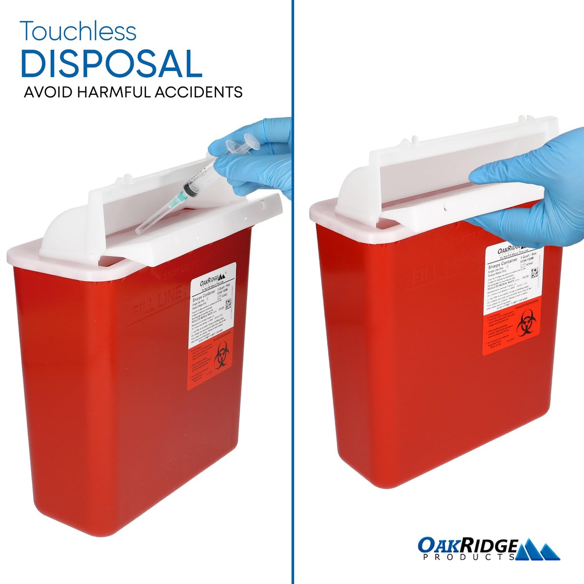 Oakridge Products Sharps Behälter für den Heimgebrauch und professionelle Nutzung 5 Quart (2er-Pack), Biohazard Nadel- und Spritzenentsorgung, Briefkastenstil Deckel, CDC-zertifiziert