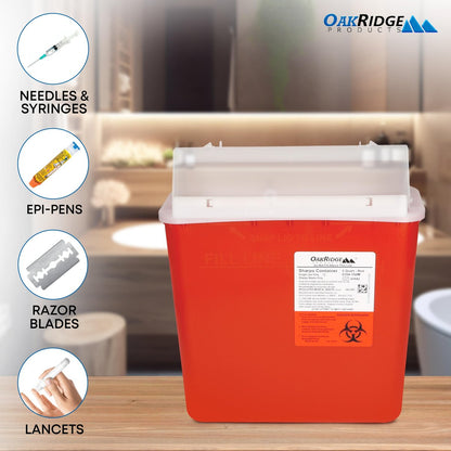 Oakridge Products Sharps Behälter für den Heimgebrauch und professionelle Nutzung 5 Quart (2er-Pack), Biohazard Nadel- und Spritzenentsorgung, Briefkastenstil Deckel, CDC-zertifiziert