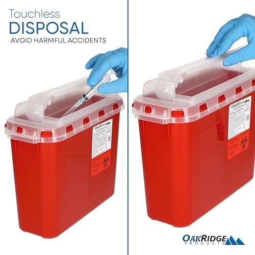 Oakridge Products Transparenter Sharps-Behälter für den Heimgebrauch und Profis 5,4 Quart (1er-Pack), berührungslose Entsorgung von Nadeln und Spritzen, drehbarer Deckel, CDC-zertifiziert