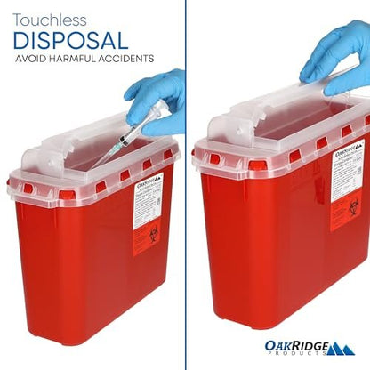 Oakridge Products Transparenter Sharps-Behälter für den Heimgebrauch und Profis 5,4 Quart (1er-Pack), berührungslose Entsorgung von Nadeln und Spritzen, drehbarer Deckel, CDC-zertifiziert
