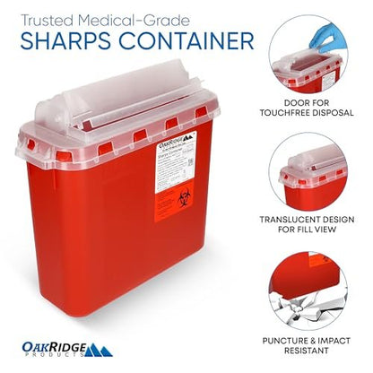 Oakridge Products Transparenter Sharps-Behälter für den Heimgebrauch und Profis 5,4 Quart (1er-Pack), berührungslose Entsorgung von Nadeln und Spritzen, drehbarer Deckel, CDC-zertifiziert