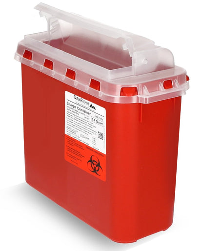Oakridge Products Transparenter Sharps-Behälter für den Heimgebrauch und Profis 5,4 Quart (1er-Pack), berührungslose Entsorgung von Nadeln und Spritzen, drehbarer Deckel, CDC-zertifiziert