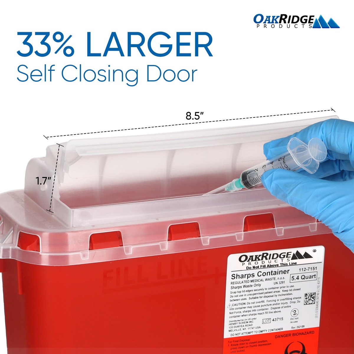 Oakridge Products Transparenter Sharps-Behälter für den Heimgebrauch und Profis 5,4 Quart (1er-Pack), berührungslose Entsorgung von Nadeln und Spritzen, drehbarer Deckel, CDC-zertifiziert