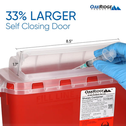 Oakridge Products Transparenter Sharps-Behälter für den Heimgebrauch und Profis 5,4 Quart (1er-Pack), berührungslose Entsorgung von Nadeln und Spritzen, drehbarer Deckel, CDC-zertifiziert