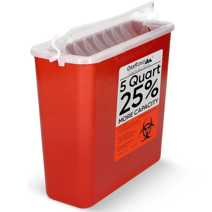 Oakridge Products Sharps Behälter für den Hausgebrauch und professionelle Nutzung 5 Quart (1er-Pack), Biohazard Nadel- und Spritzenentsorgung, Horizontal Drop Style Deckel mit Hebeln, CDC-zertifiziert