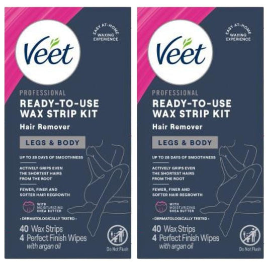 Veet Bein- & Körper-Haarentfernungs-Kit – Empfindliche Formel, gebrauchsfertige Kaltwachsstreifen mit Sheabutter & Acai-Duft, 44 Stück (2er-Pack)