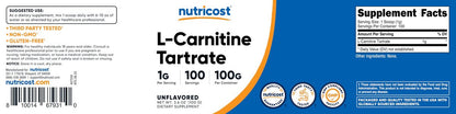 Nutricost L-Carnitin-Tartrat Pulver (100 g) – 1 g pro Portion, 100 Portionen