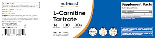 Nutricost L-Carnitin-Tartrat Pulver (100 g) – 1 g pro Portion, 100 Portionen
