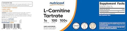 Nutricost L-Carnitin-Tartrat Pulver (100 g) – 1 g pro Portion, 100 Portionen