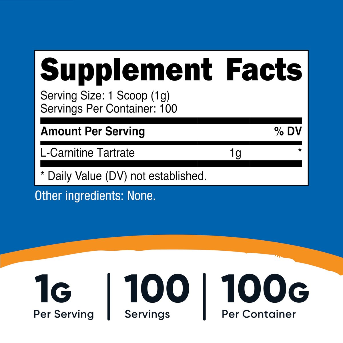 Nutricost L-Carnitin-Tartrat Pulver (100 g) – 1 g pro Portion, 100 Portionen