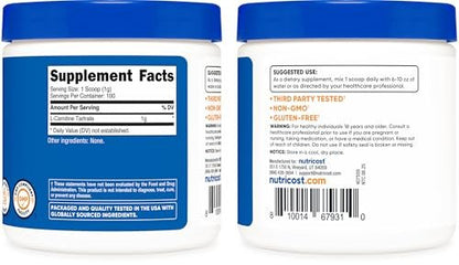 Nutricost L-Carnitin-Tartrat Pulver (100 g) – 1 g pro Portion, 100 Portionen