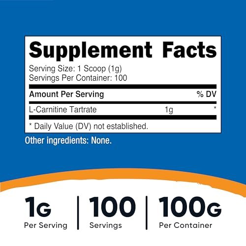 Nutricost L-Carnitin-Tartrat Pulver (100 g) – 1 g pro Portion, 100 Portionen