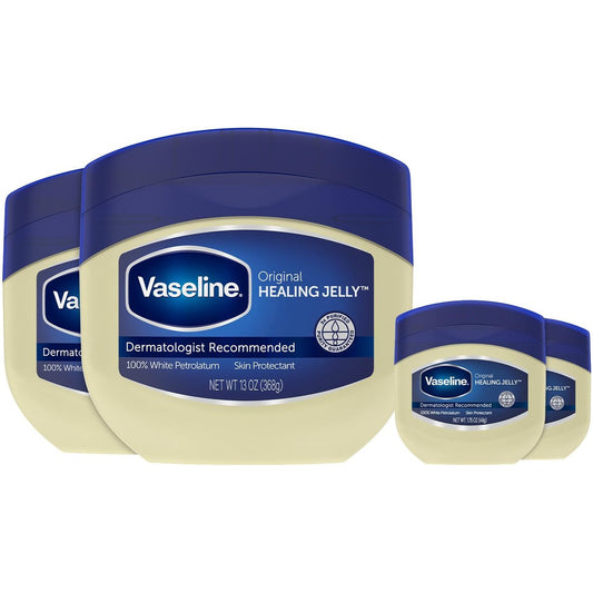 Vaseline Petroleum Jelly 2-Größen-Variety 4er-Pack – Hypoallergener Hautschutz, unparfümierte Heilcreme für Schönheit & Körperpflege