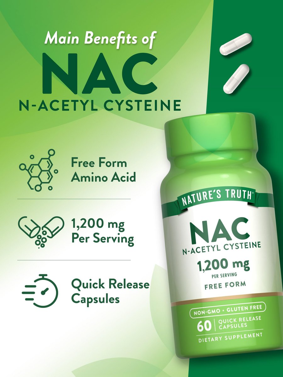Nature's Truth NAC Supplement | N-Acetylcystein | Freie Form Aminosäure | 1200 mg | 60 Kapseln | Non-GMO und Glutenfrei