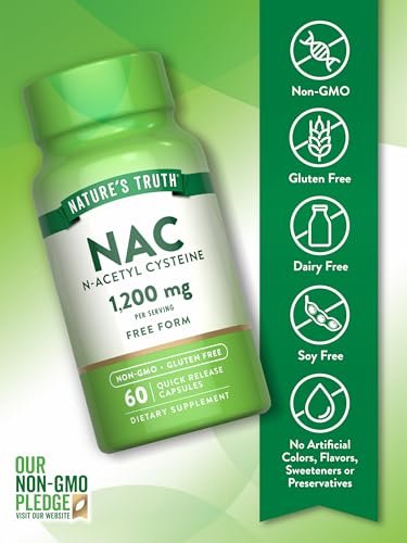 Nature's Truth NAC Supplement | N-Acetylcystein | Freie Form Aminosäure | 1200 mg | 60 Kapseln | Non-GMO und Glutenfrei