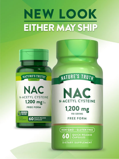 Nature's Truth NAC Supplement | N-Acetylcystein | Freie Form Aminosäure | 1200 mg | 60 Kapseln | Non-GMO und Glutenfrei