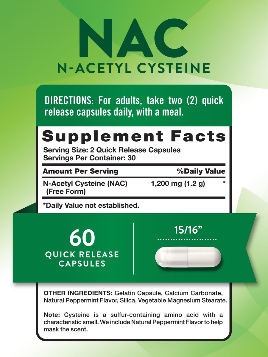 Nature's Truth NAC Supplement | N-Acetylcystein | Freie Form Aminosäure | 1200 mg | 60 Kapseln | Non-GMO und Glutenfrei
