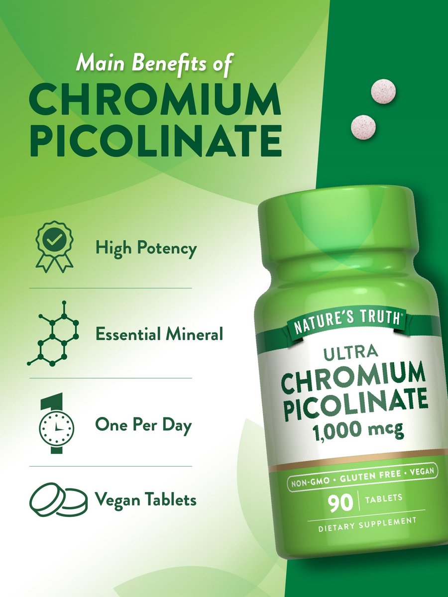 Nature's Truth Ultra Chrompicolinat 1000mcg | 90 Tabletten | Vegan, Nicht-GMO & Glutenfrei