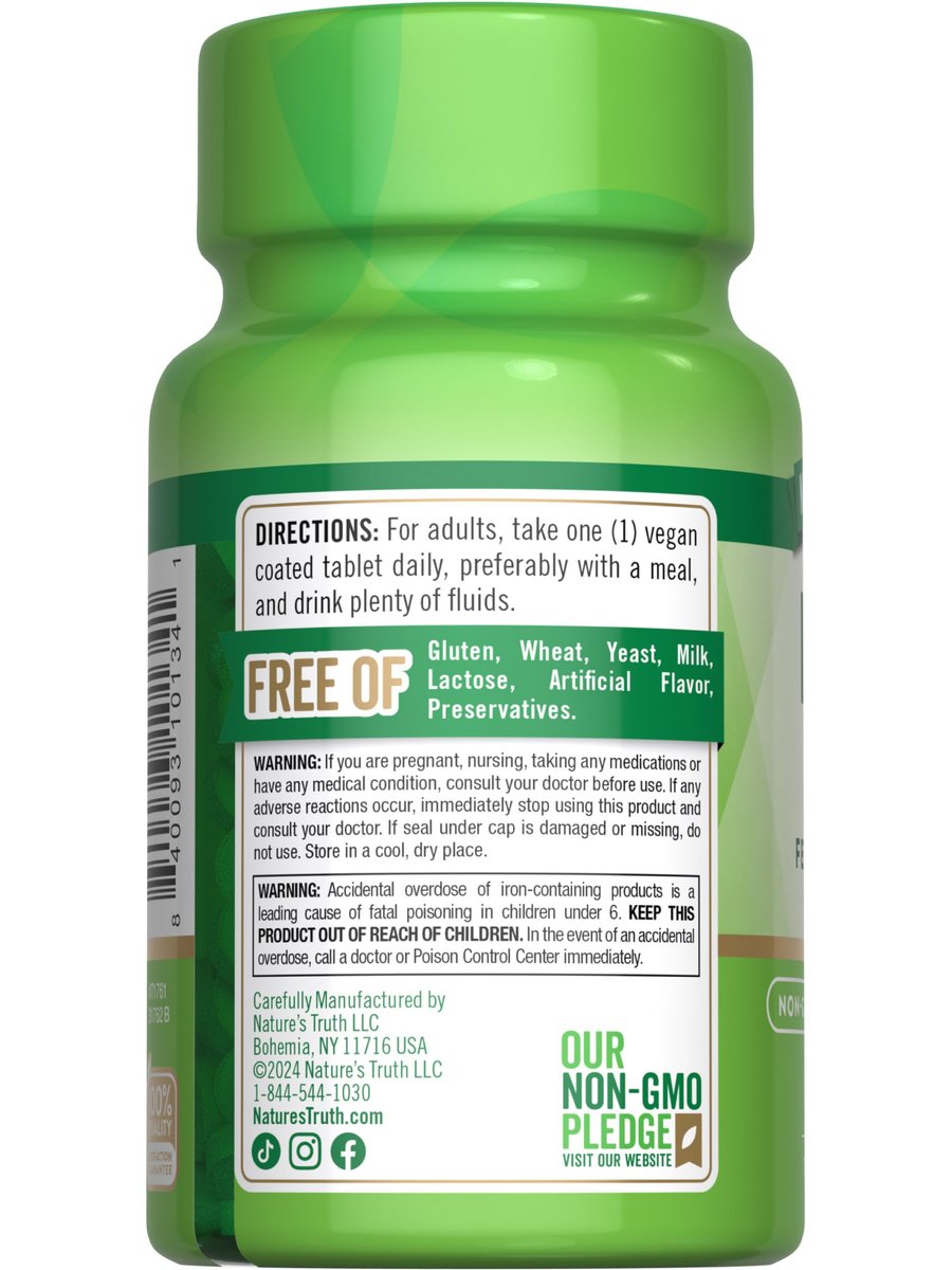 Nature's Truth Eisenpräparat | 65 mg | 120 Tabletten | 325 mg Eisensulfat | Nicht-GVO & Glutenfrei