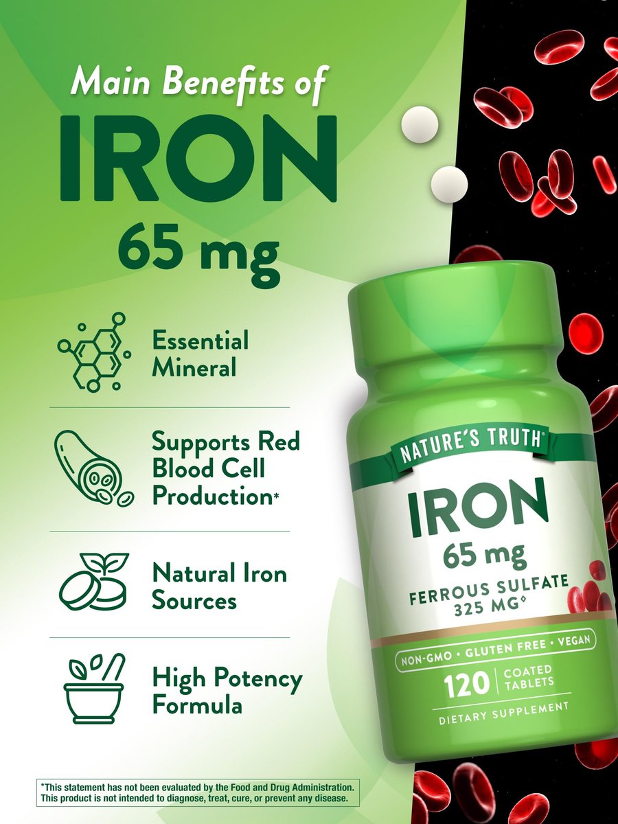 Nature's Truth Eisenpräparat | 65 mg | 120 Tabletten | 325 mg Eisensulfat | Nicht-GVO & Glutenfrei