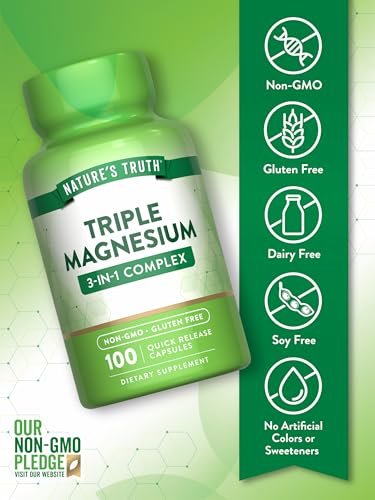 Nature's Truth Triple Magnesium Complex – 100 Kapseln mit 420 mg Magnesiumoxid, -citrat & -aspartat – Non-GMO & glutenfrei