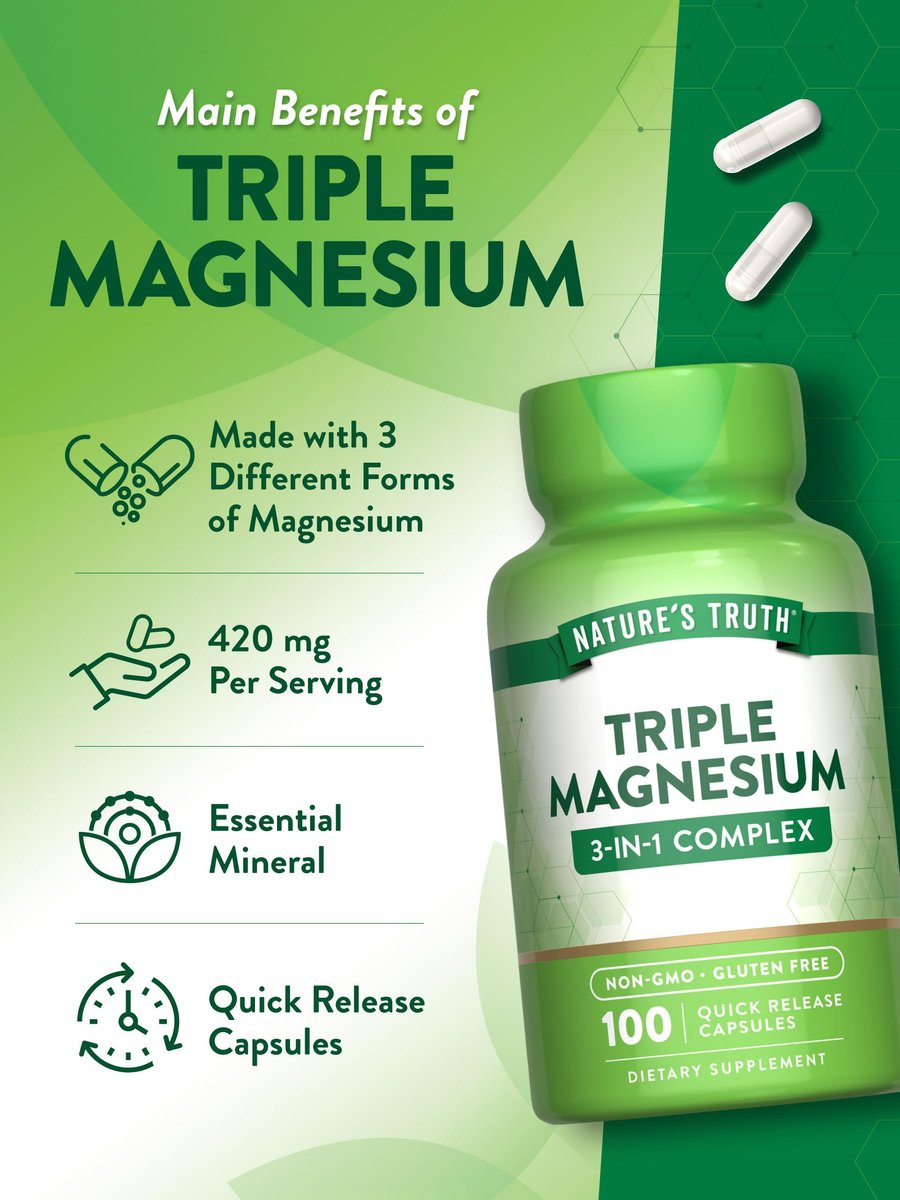 Nature's Truth Triple Magnesium Complex – 100 Kapseln mit 420 mg Magnesiumoxid, -citrat & -aspartat – Non-GMO & glutenfrei