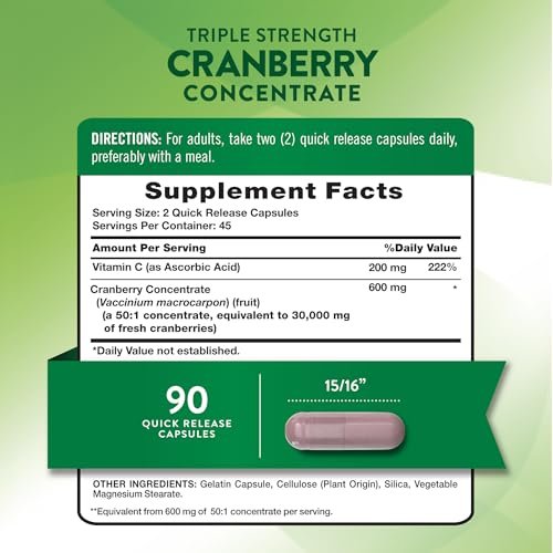 Nature's Truth Cranberry Konzentrat Kapseln mit Vitamin C – Dreifach-Stärke Unterstützung, Non-GMO & Glutenfrei, 90 Kapseln