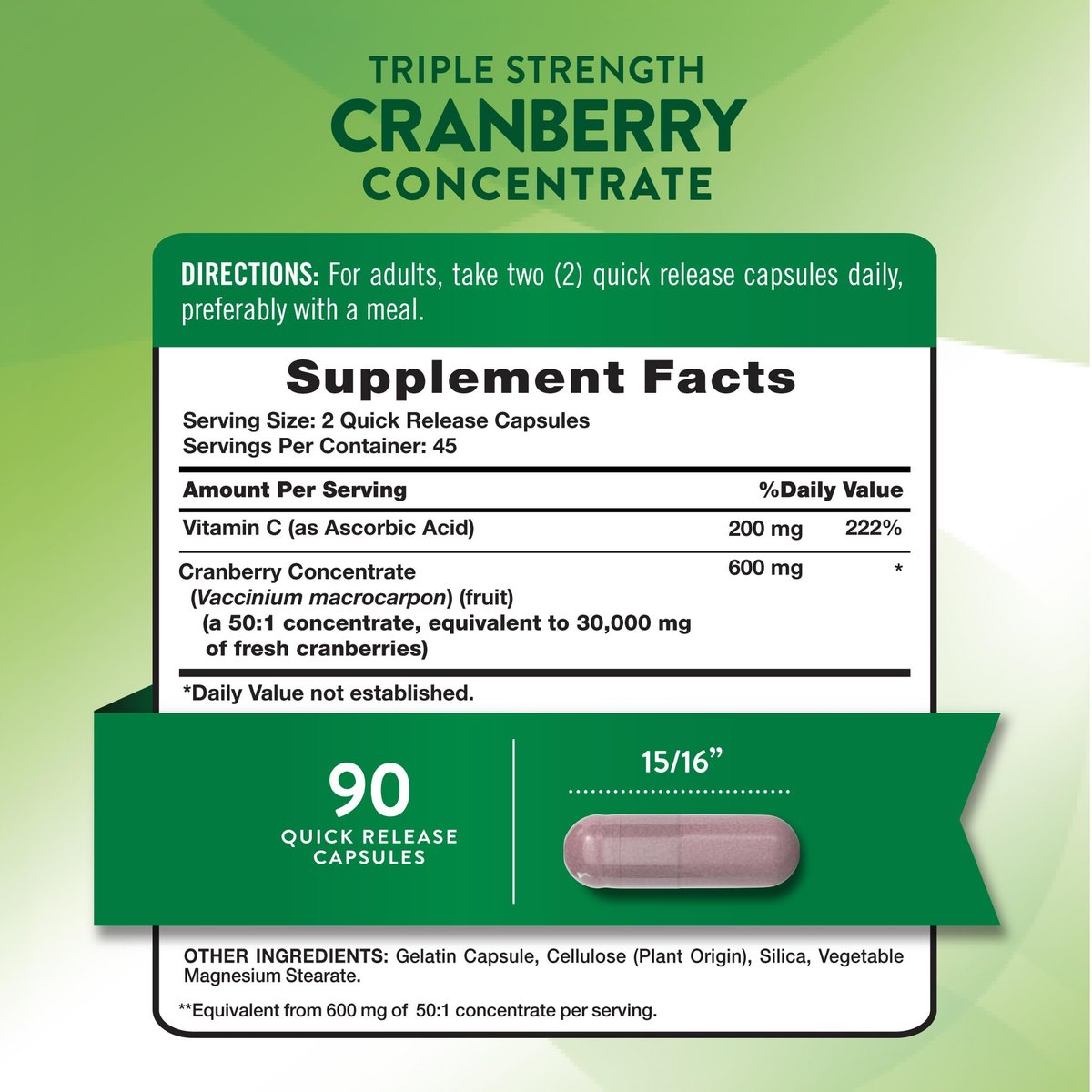 Nature's Truth Cranberry Konzentrat Kapseln mit Vitamin C – Dreifach-Stärke Unterstützung, Non-GMO & Glutenfrei, 90 Kapseln