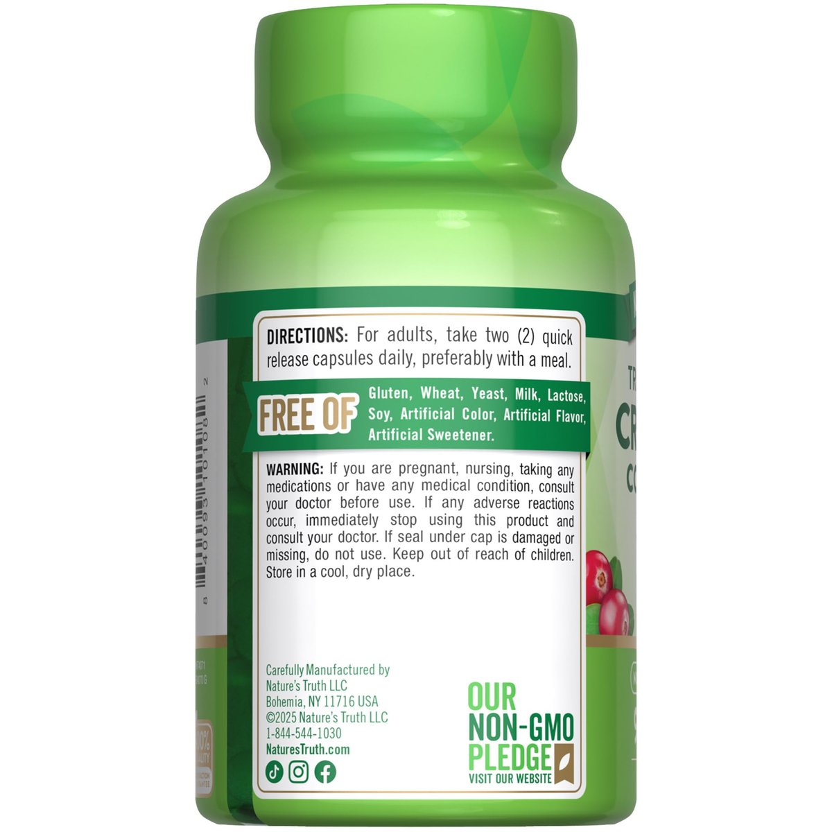 Nature's Truth Cranberry Konzentrat Kapseln mit Vitamin C – Dreifach-Stärke Unterstützung, Non-GMO & Glutenfrei, 90 Kapseln