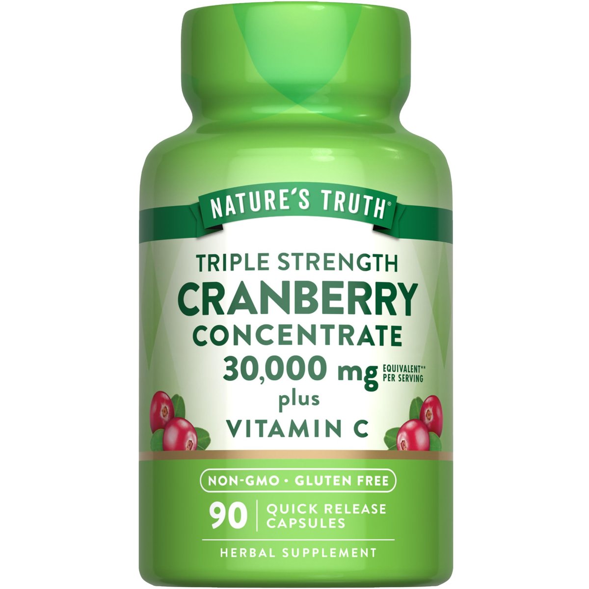 Nature's Truth Cranberry Konzentrat Kapseln mit Vitamin C – Dreifach-Stärke Unterstützung, Non-GMO & Glutenfrei, 90 Kapseln