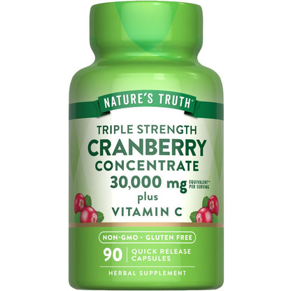 Nature's Truth Cranberry Konzentrat Kapseln mit Vitamin C – Dreifach-Stärke Unterstützung, Non-GMO & Glutenfrei, 90 Kapseln