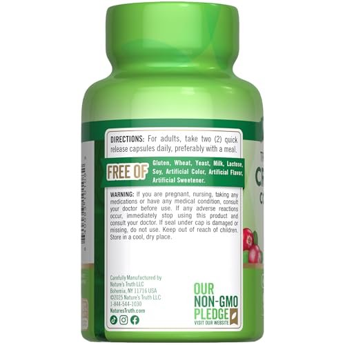 Nature's Truth Cranberry Konzentrat Kapseln mit Vitamin C – Dreifach-Stärke Unterstützung, Non-GMO & Glutenfrei, 90 Kapseln