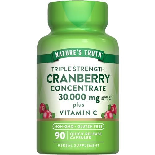 Nature's Truth Cranberry Konzentrat Kapseln mit Vitamin C – Dreifach-Stärke Unterstützung, Non-GMO & Glutenfrei, 90 Kapseln