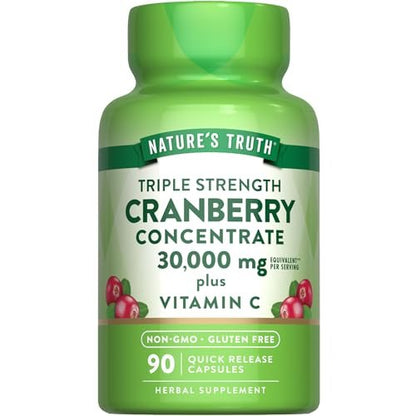 Nature's Truth Cranberry Konzentrat Kapseln mit Vitamin C – Dreifach-Stärke Unterstützung, Non-GMO & Glutenfrei, 90 Kapseln