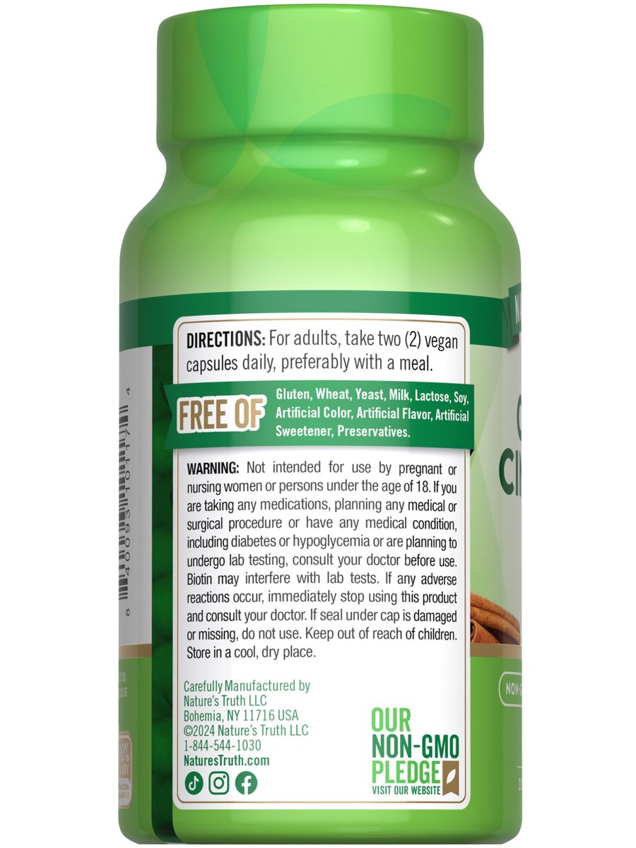 Nature's Truth Ceylon Zimt Kapseln mit Chrom und Biotin | 60 Kapseln | Vegan, Non-GMO & Glutenfrei
