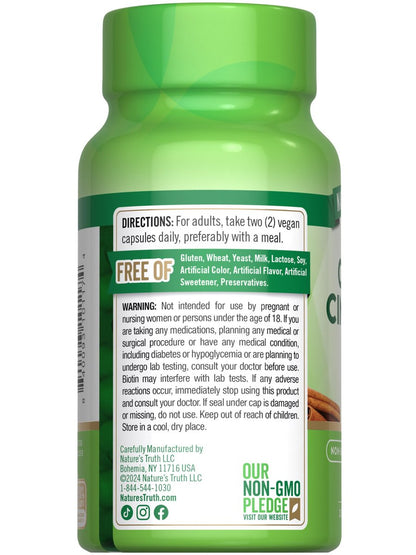 Nature's Truth Ceylon Zimt Kapseln mit Chrom und Biotin | 60 Kapseln | Vegan, Non-GMO & Glutenfrei