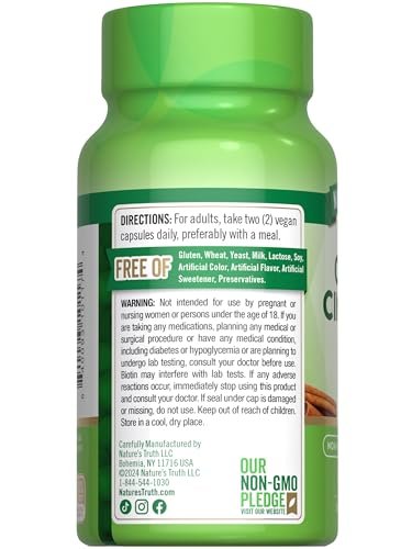 Nature's Truth Ceylon Zimt Kapseln mit Chrom und Biotin | 60 Kapseln | Vegan, Non-GMO & Glutenfrei