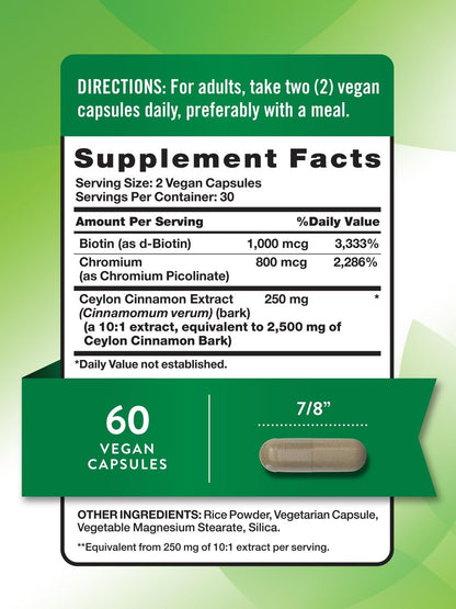 Nature's Truth Ceylon Zimt Kapseln mit Chrom und Biotin | 60 Kapseln | Vegan, Non-GMO & Glutenfrei