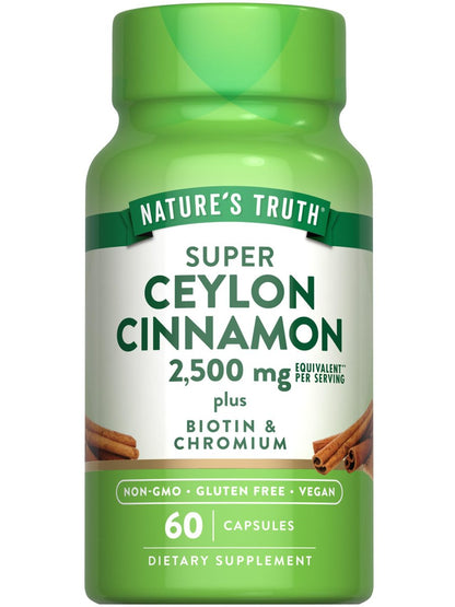 Nature's Truth Ceylon Zimt Kapseln mit Chrom und Biotin | 60 Kapseln | Vegan, Non-GMO & Glutenfrei