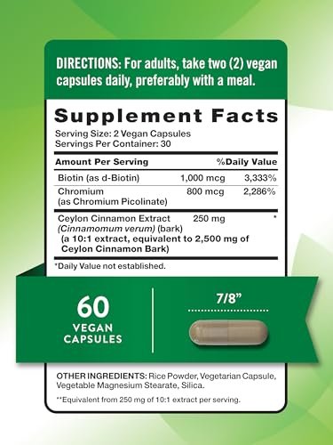 Nature's Truth Ceylon Zimt Kapseln mit Chrom und Biotin | 60 Kapseln | Vegan, Non-GMO & Glutenfrei