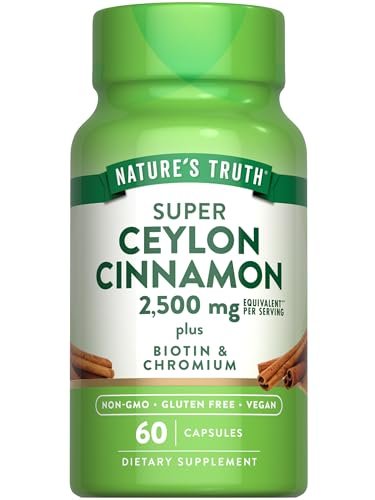 Nature's Truth Ceylon Zimt Kapseln mit Chrom und Biotin | 60 Kapseln | Vegan, Non-GMO & Glutenfrei