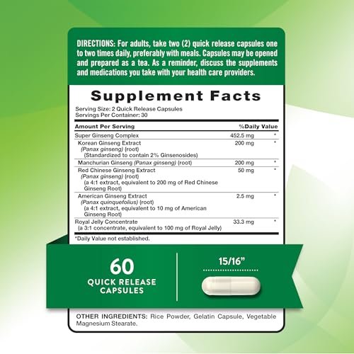 Nature's Truth Super Ginseng Complex mit Gelée Royale | 60 Kapseln | Non-GMO & Glutenfrei