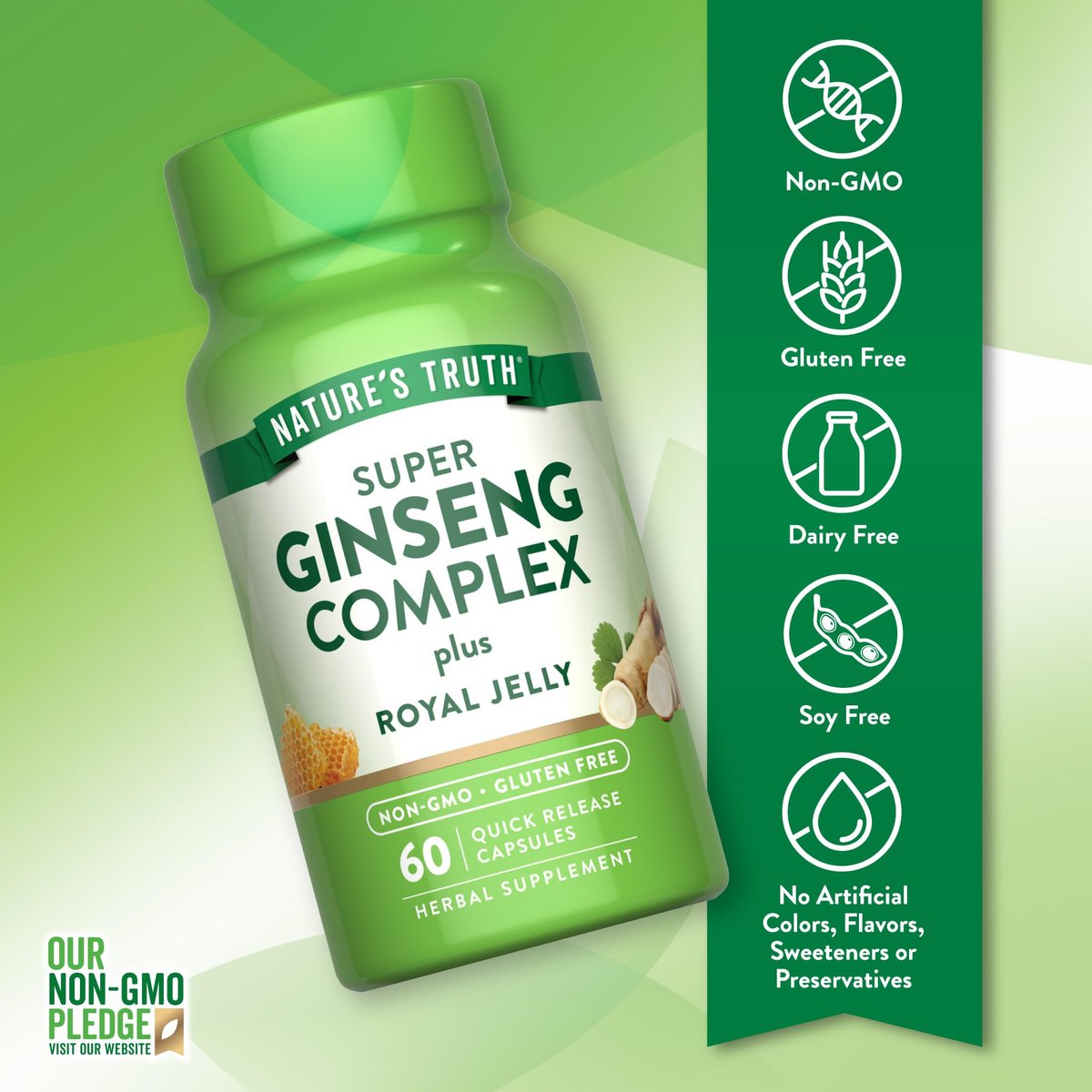 Nature's Truth Super Ginseng Complex mit Gelée Royale | 60 Kapseln | Non-GMO & Glutenfrei