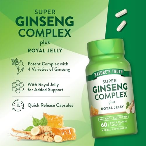 Nature's Truth Super Ginseng Complex mit Gelée Royale | 60 Kapseln | Non-GMO & Glutenfrei